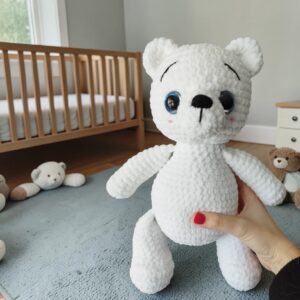 🐻‍❄️🤍 Grand Ours Blanc au Crochet en Laine Chenille ✨