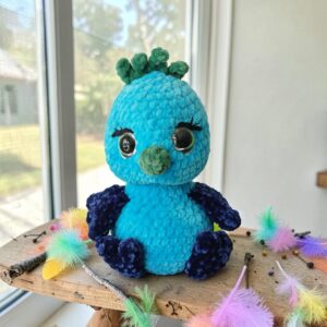 🐦💙 Bel Oiseau Bleu au Crochet en Laine Chenille – Peluche Artisanale Faite Main