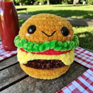 🍔 Peluche Burger au Crochet en Laine Chenille 🧡