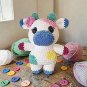 🐮🌈 Vache Arc-en-Ciel au Crochet en Laine Chenille ✨