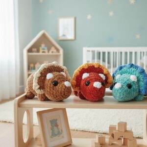 Tricératops au Crochet – Peluche Artisanale en Laine Chenille